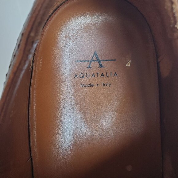 Aquatalia Romeo Weatherproof Brown Cognac Leather Laceless Oxford Men\'s Shoes 12 main image 8